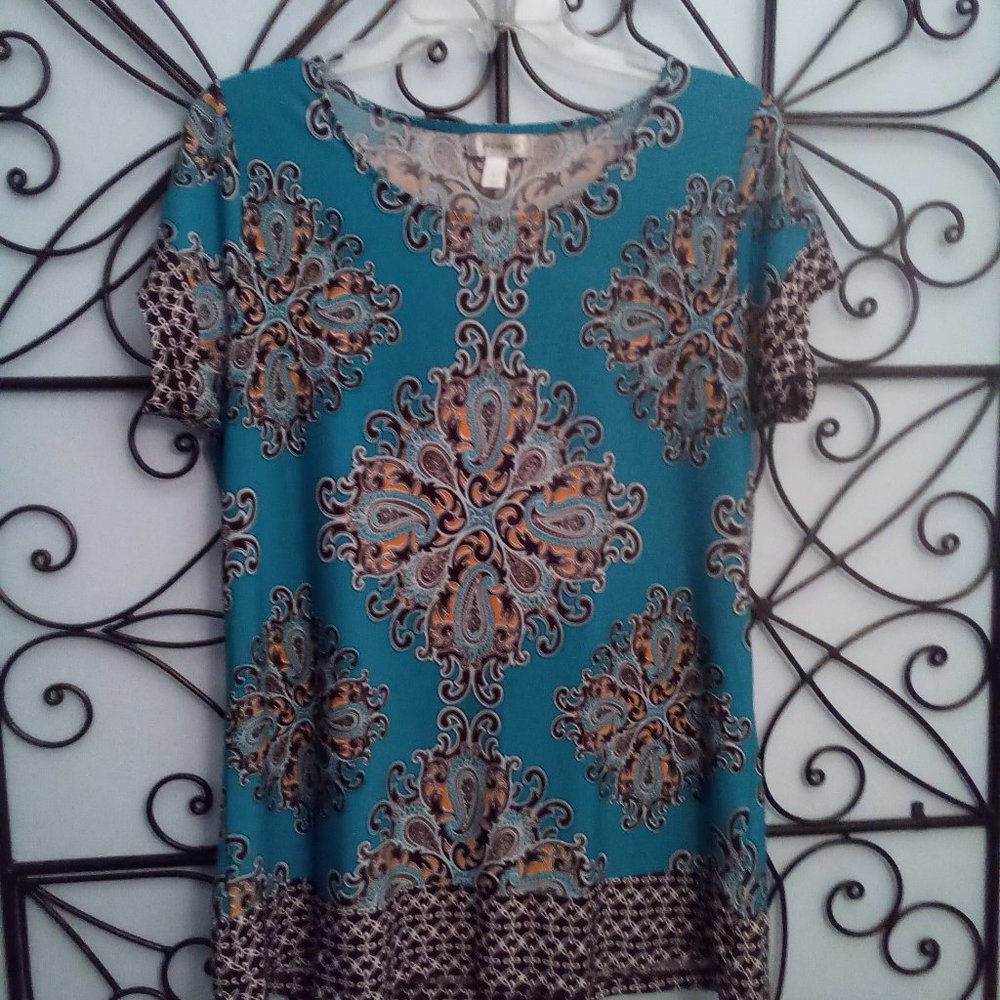 Dress Barn,  size Large.  Black, white and teal color.